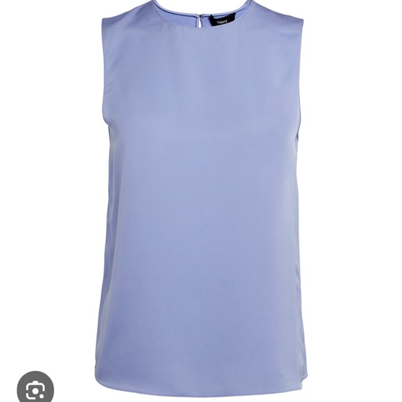 🛍️Theory Cornflower Blue Stretch Silk Sleeveless Shell Tank Top XL NWT - Picture 2 of 7